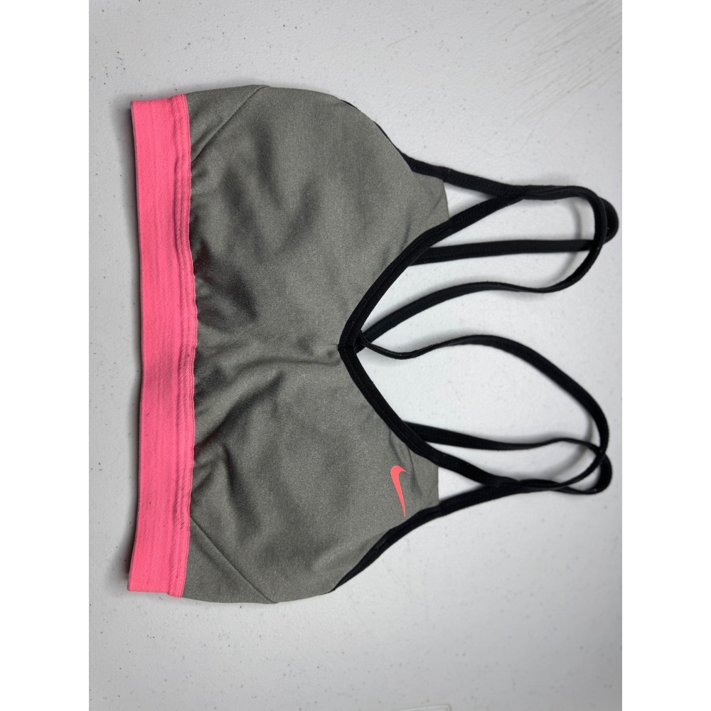 Nike Dri-FIT Sports Bra Gray Neon Pink Strappy Racerback‎ Mesh Womens Small